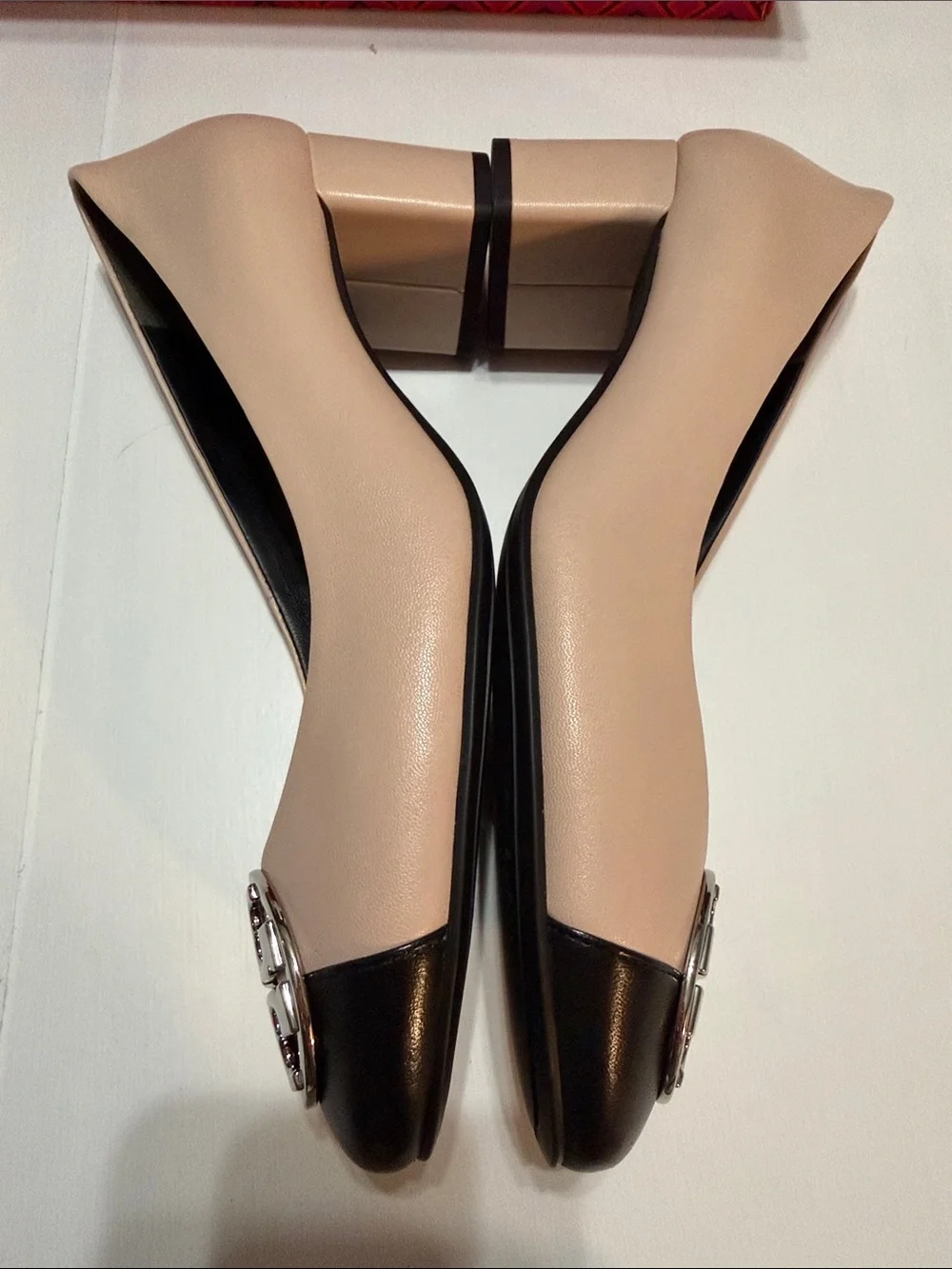 Tory Burch Chelsea Cap-Toe Leather Pumps Rose Silk and Black size 9 NWT